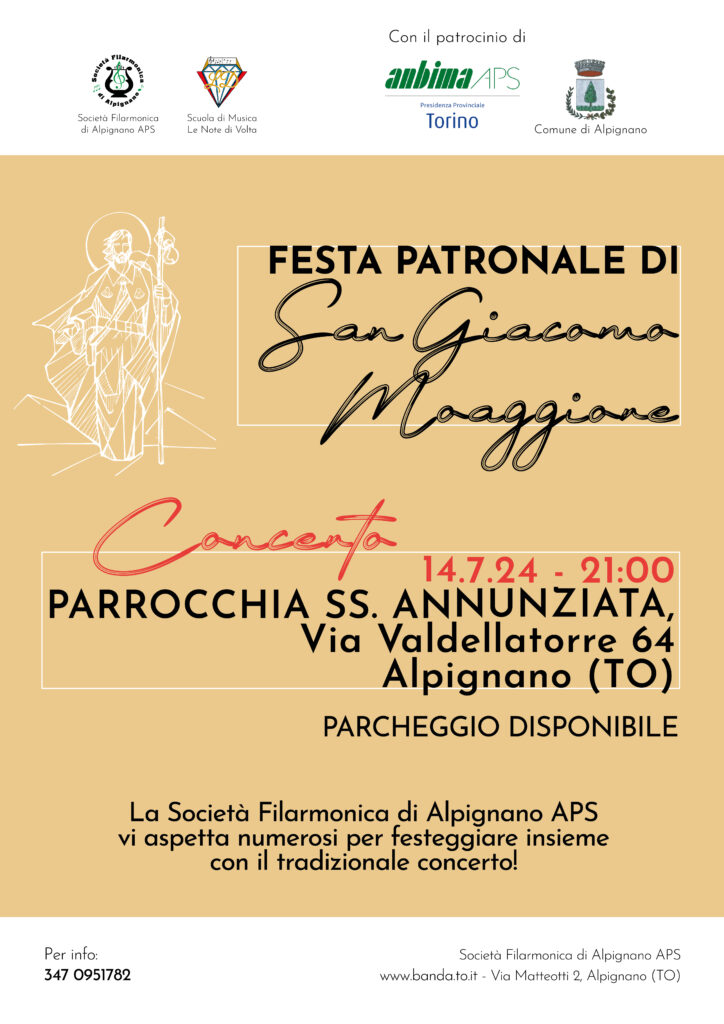 concerto di san giacomo 2024, 14 luglio h 21, parrocchia ss annunziata alpignano TO